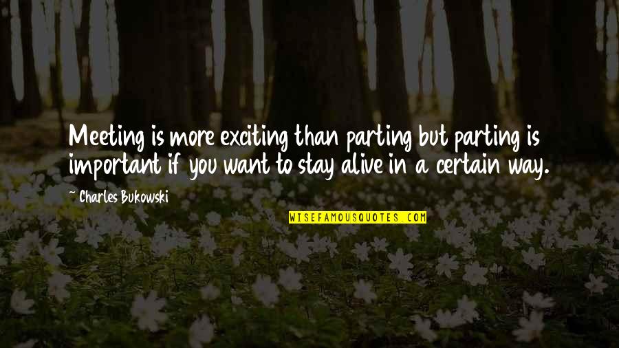 Kustas K Iv Quotes By Charles Bukowski: Meeting is more exciting than parting but parting