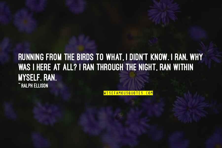 Latin Kings Quotes By Ralph Ellison: Running from the birds to what, I didn't