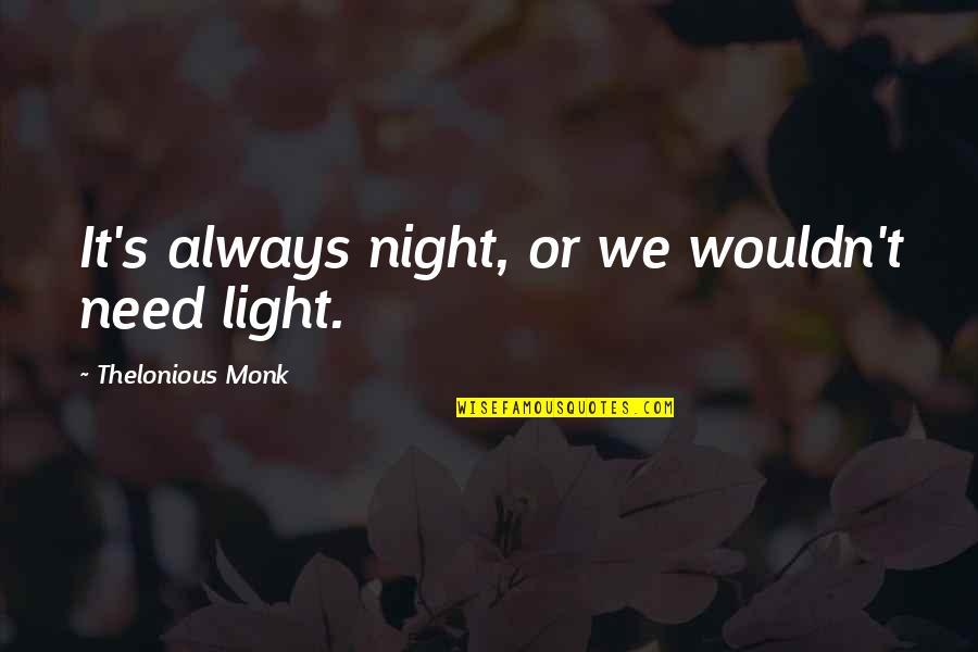 Lawdy Lawdy Quotes By Thelonious Monk: It's always night, or we wouldn't need light.