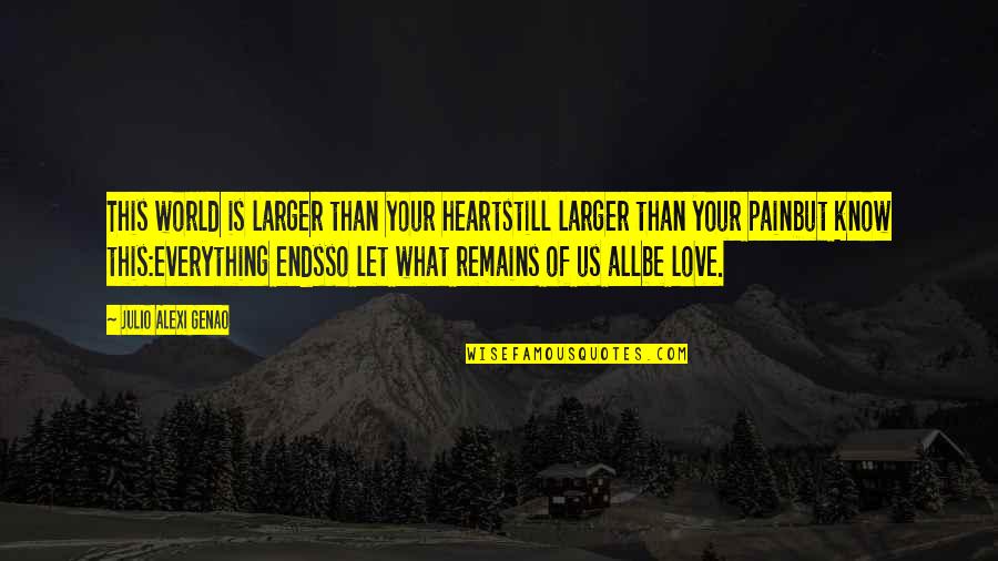 Let Us Love Quotes By Julio Alexi Genao: This world is larger than your heartstill larger