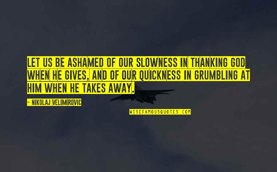 Let Us Love Quotes By Nikolaj Velimirovic: Let us be ashamed of our slowness in