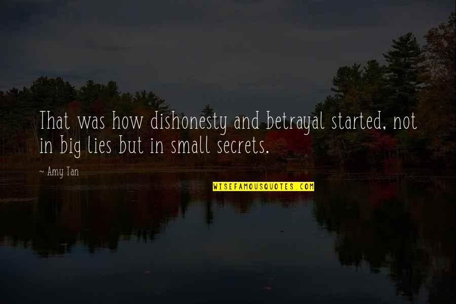 Lies And Dishonesty Quotes By Amy Tan: That was how dishonesty and betrayal started, not