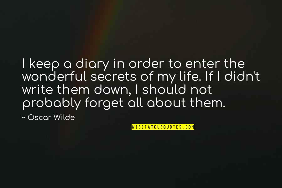 Life In Order Quotes By Oscar Wilde: I keep a diary in order to enter