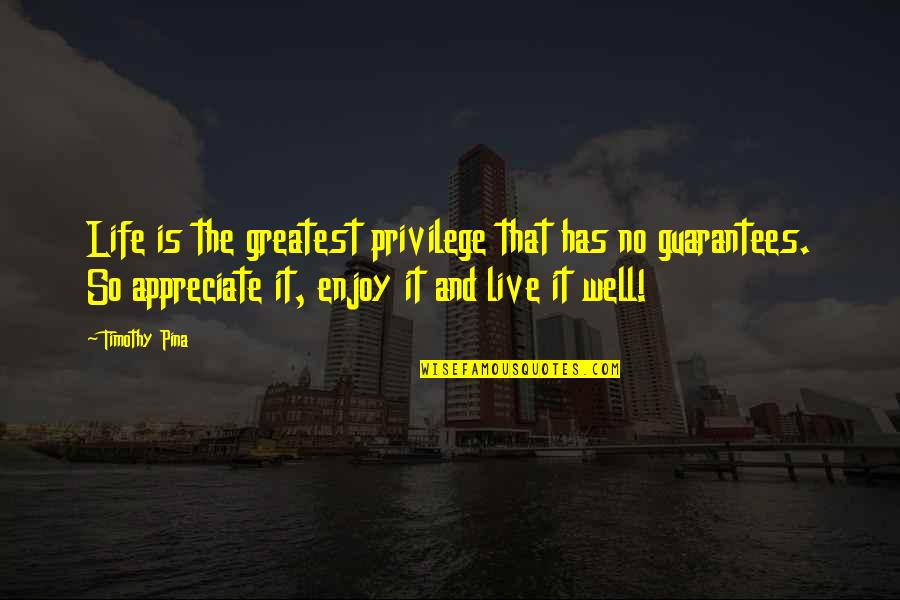 Life Privilege Quotes By Timothy Pina: Life is the greatest privilege that has no