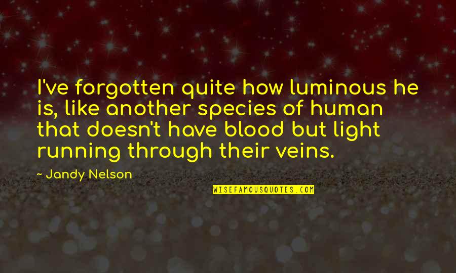 Light But Quotes By Jandy Nelson: I've forgotten quite how luminous he is, like