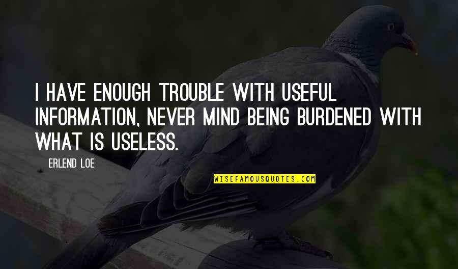 Limousine Service Quotes By Erlend Loe: I have enough trouble with useful information, never