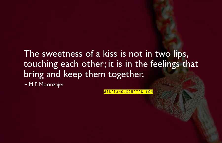 Lips In Kiss Quotes By M.F. Moonzajer: The sweetness of a kiss is not in