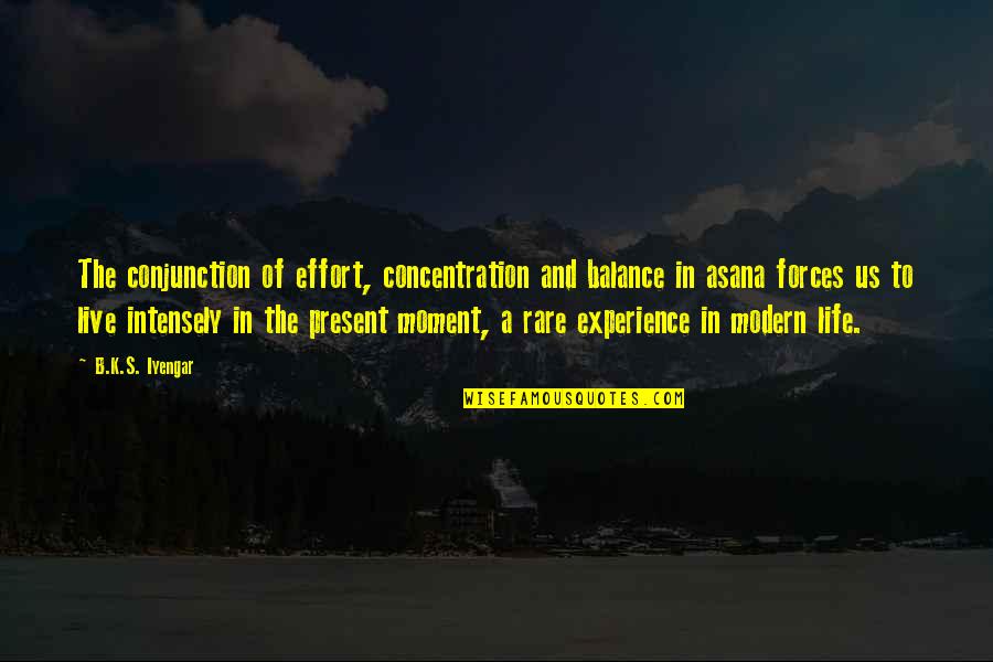 Live Life In The Moment Quotes By B.K.S. Iyengar: The conjunction of effort, concentration and balance in