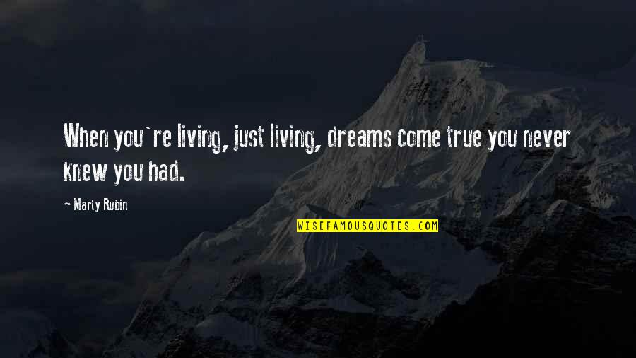 Living My Dreams Quotes By Marty Rubin: When you're living, just living, dreams come true