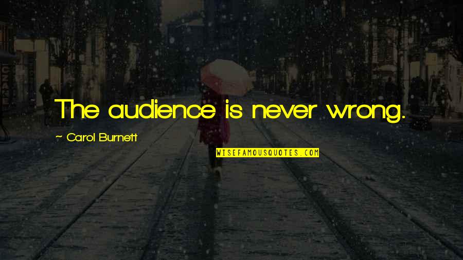 Logged Synonym Quotes By Carol Burnett: The audience is never wrong.