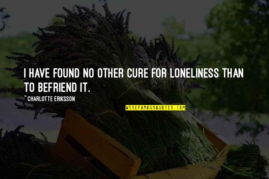 Loneliness Is So Sad Quotes By Charlotte Eriksson: I have found no other cure for loneliness