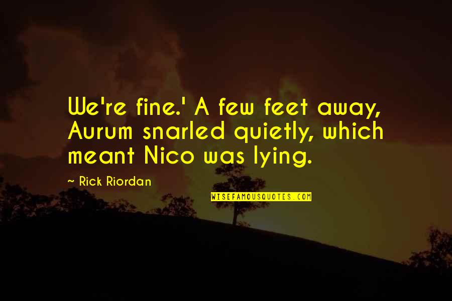 Love Jokes Funny Quotes By Rick Riordan: We're fine.' A few feet away, Aurum snarled