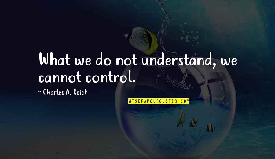 Love Mapping Quotes By Charles A. Reich: What we do not understand, we cannot control.