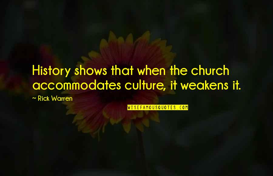 Madhukar Quotes By Rick Warren: History shows that when the church accommodates culture,