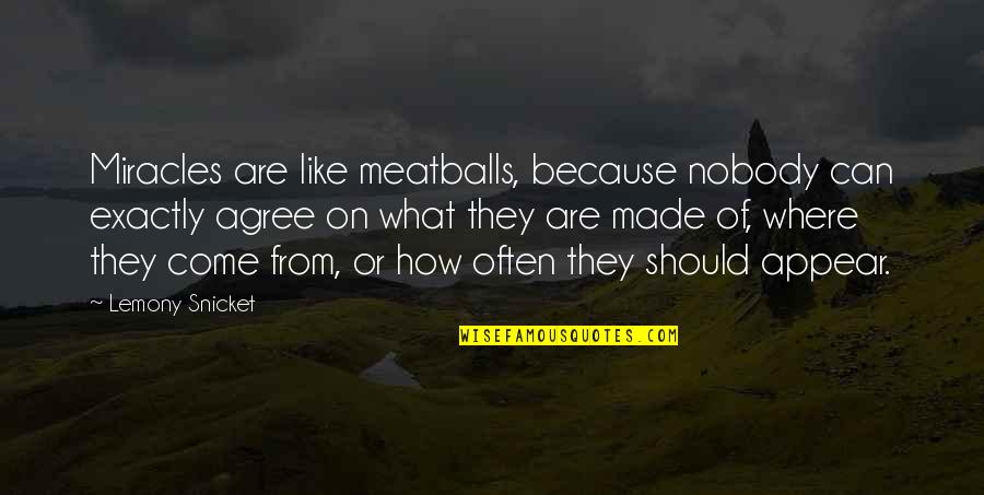 Maggitti Villanova Quotes By Lemony Snicket: Miracles are like meatballs, because nobody can exactly