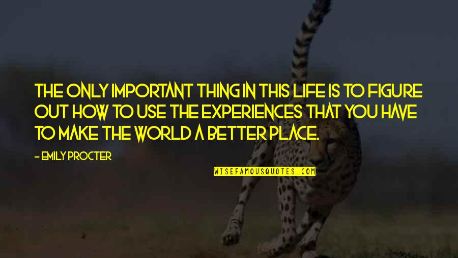 Make A Better Place Quotes By Emily Procter: The only important thing in this life is