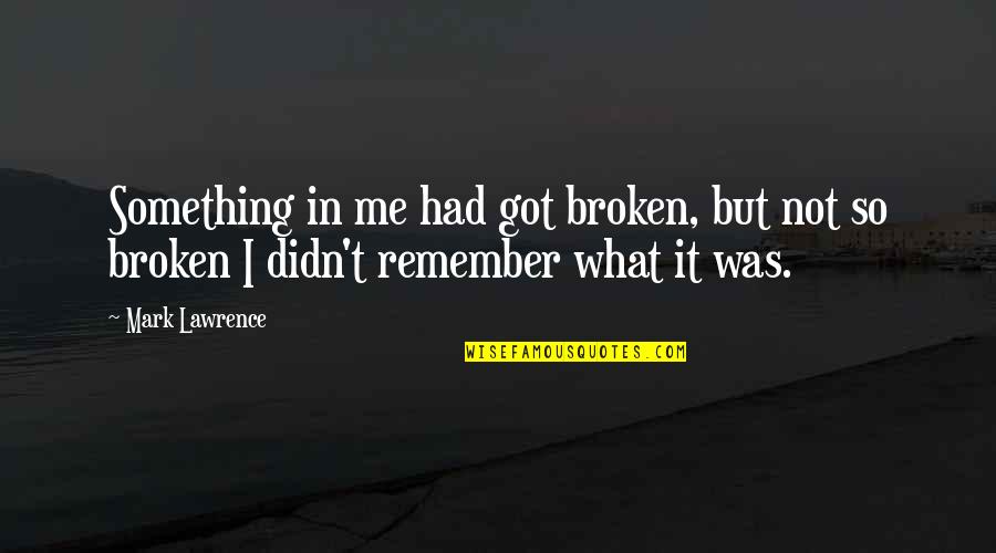 Marc Antony And Cleopatra Shakespeare Quotes By Mark Lawrence: Something in me had got broken, but not