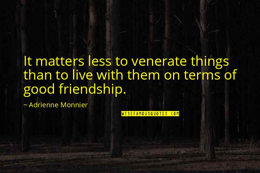 Marrion Llanes Quotes By Adrienne Monnier: It matters less to venerate things than to