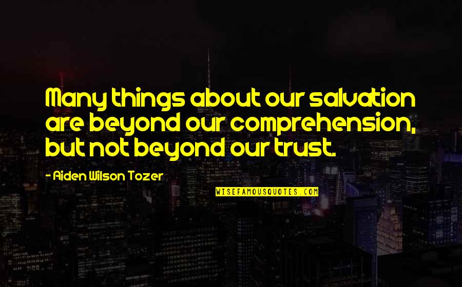 Mieszko Pronunciation Quotes By Aiden Wilson Tozer: Many things about our salvation are beyond our