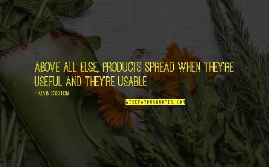 Most Usable Quotes By Kevin Systrom: Above all else, products spread when they're useful