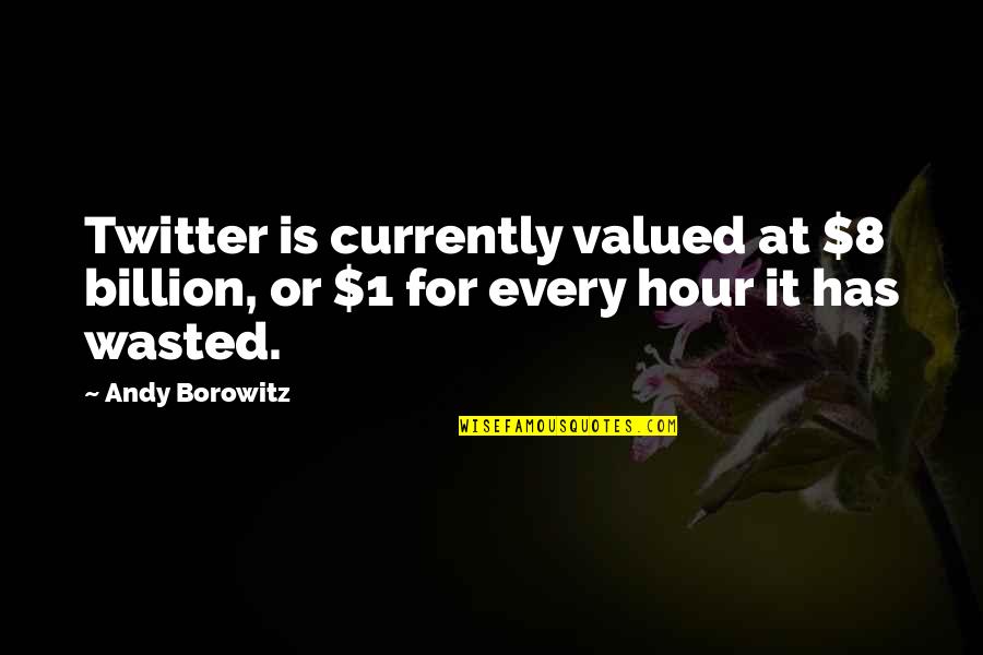 Nakos Abee Quotes By Andy Borowitz: Twitter is currently valued at $8 billion, or