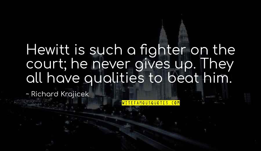 Never Forget What We Had Quotes By Richard Krajicek: Hewitt is such a fighter on the court;