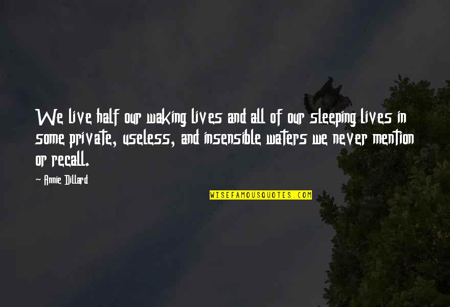 Never Sleeping Quotes By Annie Dillard: We live half our waking lives and all