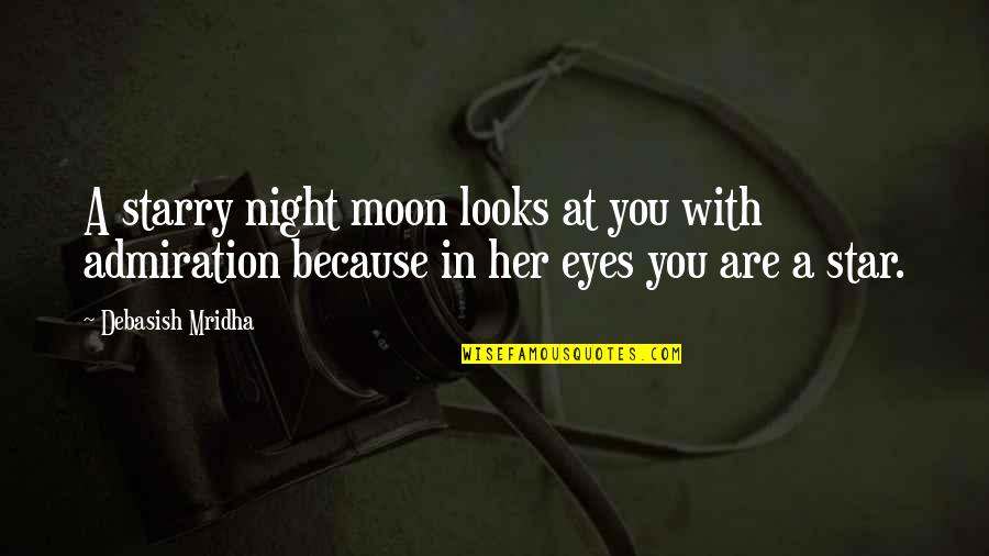 Night Inspirational Quotes By Debasish Mridha: A starry night moon looks at you with