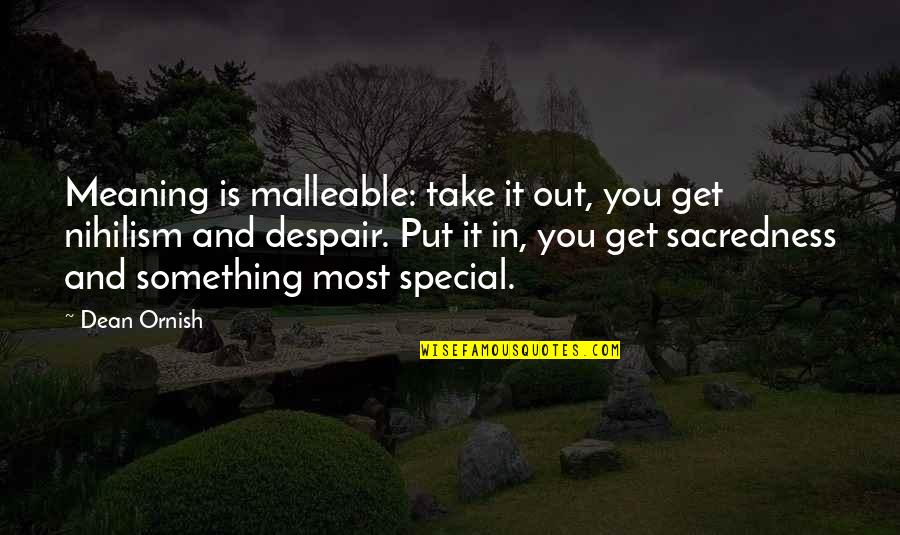 Nihilism Quotes By Dean Ornish: Meaning is malleable: take it out, you get