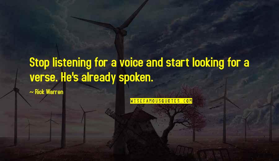 Nine Tailed Quotes By Rick Warren: Stop listening for a voice and start looking