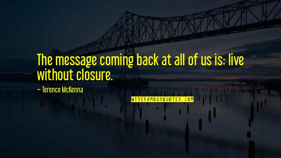 No Closure Quotes By Terence McKenna: The message coming back at all of us