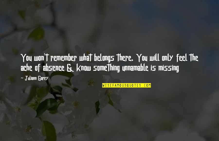 Nonreligious Quotes By Juliann Garey: You won't remember what belongs there. You will