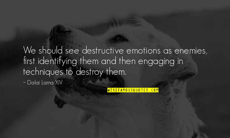 Not Engaging Quotes By Dalai Lama XIV: We should see destructive emotions as enemies, first