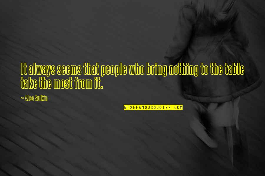 Nothing Is As It Seems Quotes By Alec Sulkin: It always seems that people who bring nothing