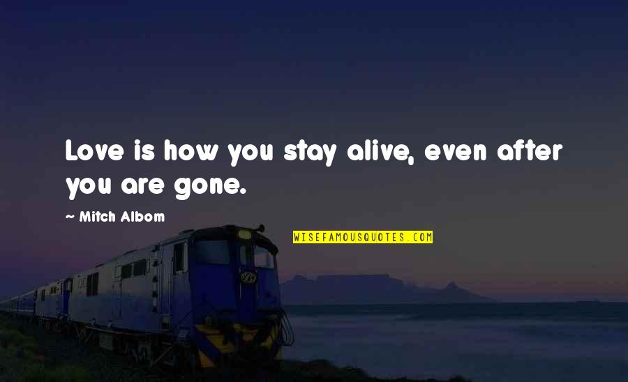 Nuband Quotes By Mitch Albom: Love is how you stay alive, even after