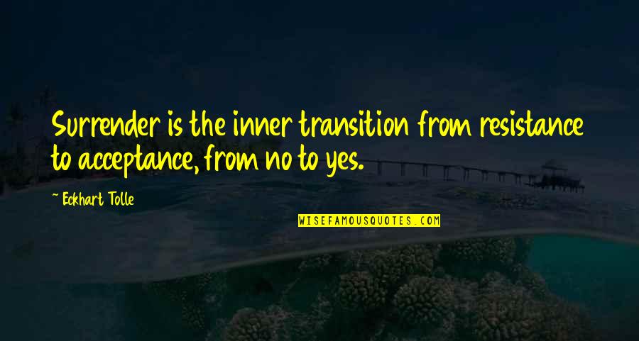 Ocelotl Cuauhxicalli Quotes By Eckhart Tolle: Surrender is the inner transition from resistance to