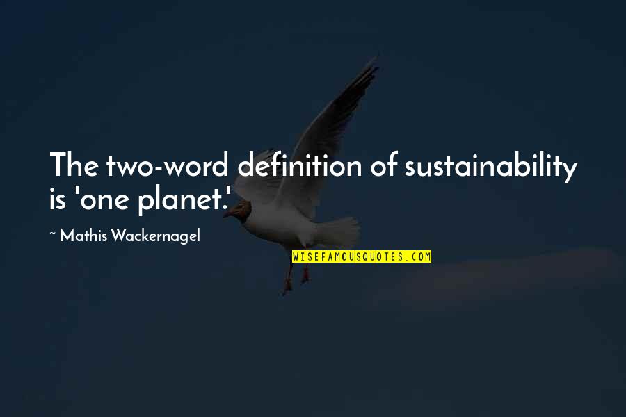 One Or Two Word Quotes By Mathis Wackernagel: The two-word definition of sustainability is 'one planet.'