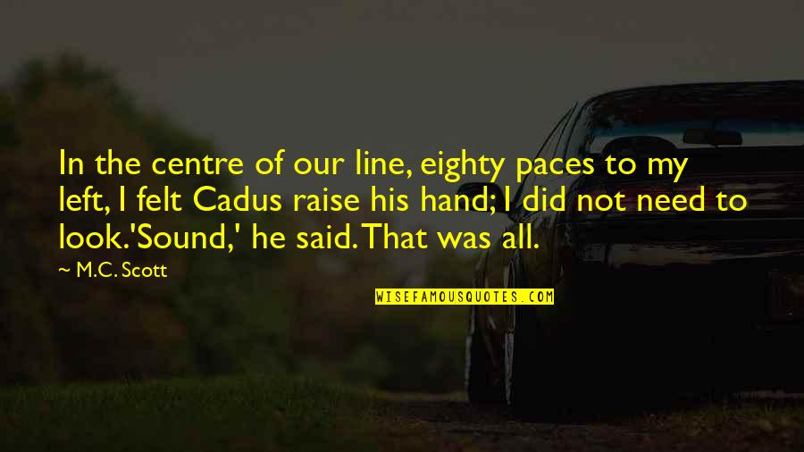 Paces Quotes By M.C. Scott: In the centre of our line, eighty paces