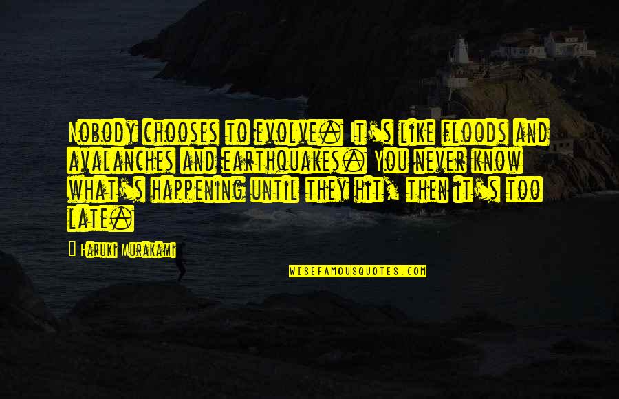 Pacific Interpreters Quotes By Haruki Murakami: Nobody chooses to evolve. It's like floods and