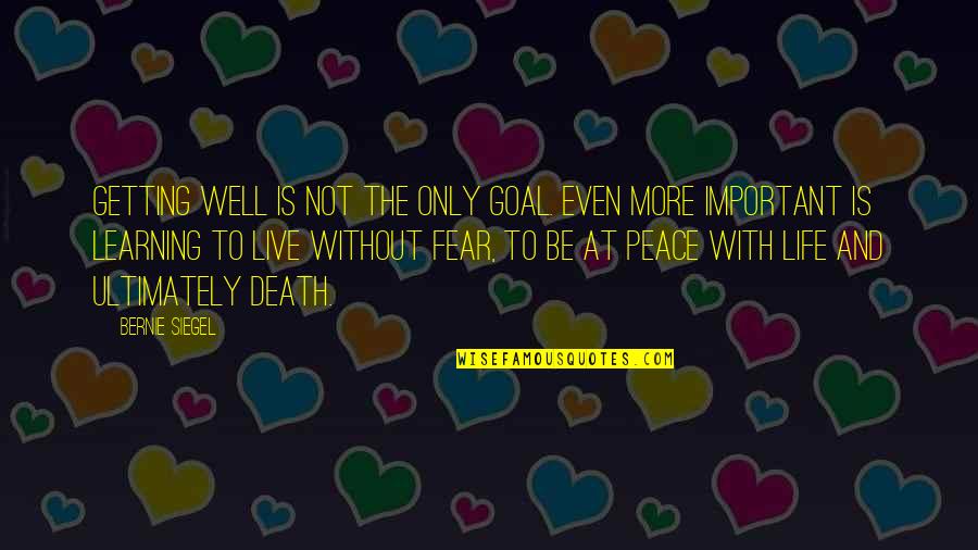 Peace Important Quotes By Bernie Siegel: Getting well is not the only goal. Even