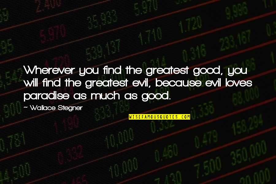 Philosophy Good And Evil Quotes By Wallace Stegner: Wherever you find the greatest good, you will