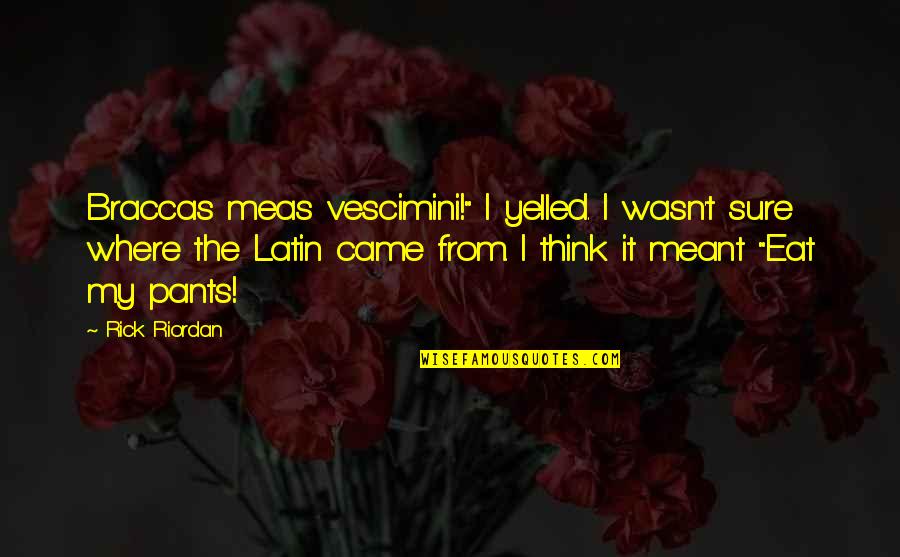 Pochant Quotes By Rick Riordan: Braccas meas vescimini!" I yelled. I wasn't sure