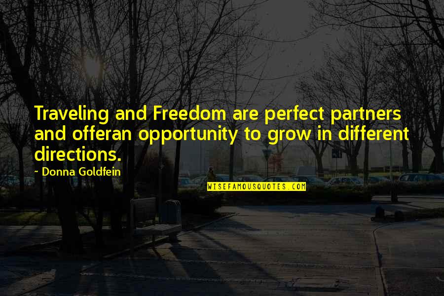 Precavida Sinonimo Quotes By Donna Goldfein: Traveling and Freedom are perfect partners and offeran