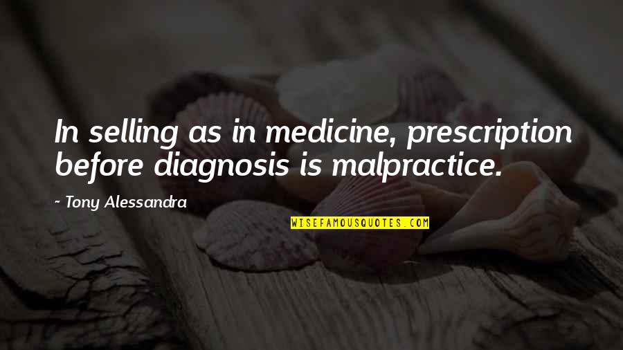 Prescription Quotes By Tony Alessandra: In selling as in medicine, prescription before diagnosis