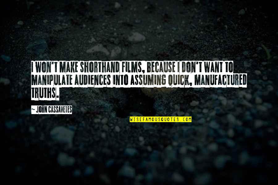 Primario Secundario Quotes By John Cassavetes: I won't make shorthand films, because I don't