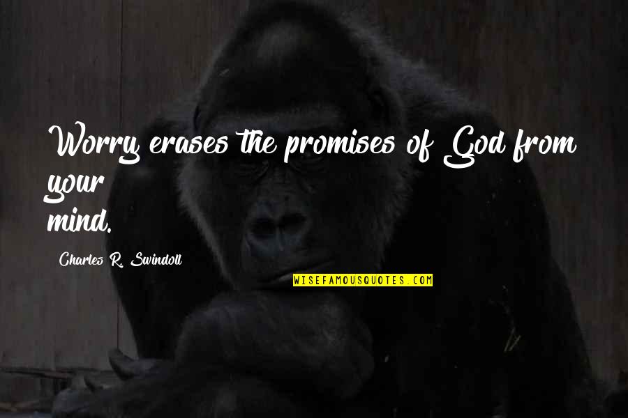 Promises Quotes By Charles R. Swindoll: Worry erases the promises of God from your