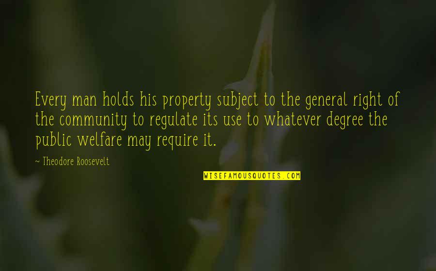 Property Quotes By Theodore Roosevelt: Every man holds his property subject to the