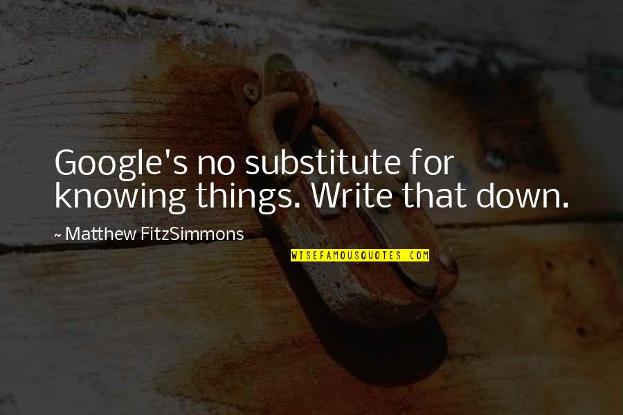 Raffertys Potato Quotes By Matthew FitzSimmons: Google's no substitute for knowing things. Write that