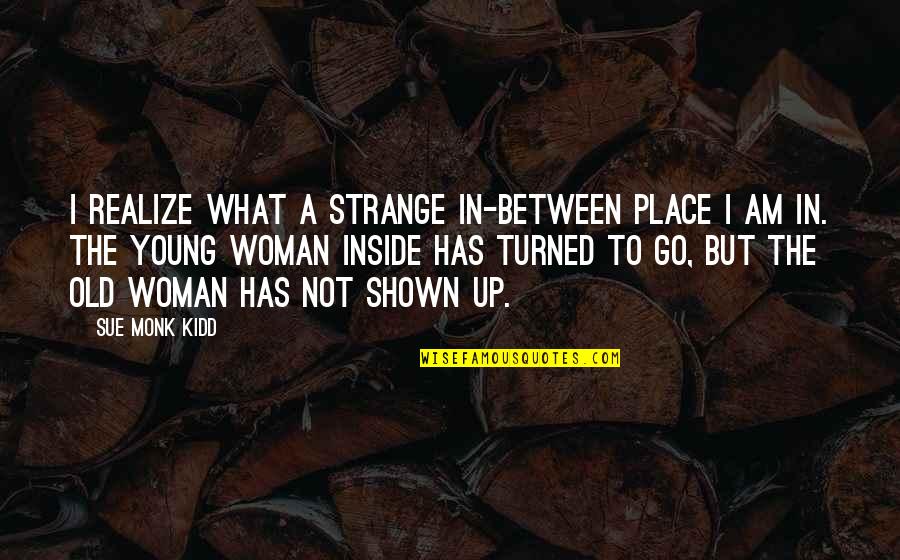 Reg Quotes By Sue Monk Kidd: I realize what a strange in-between place I