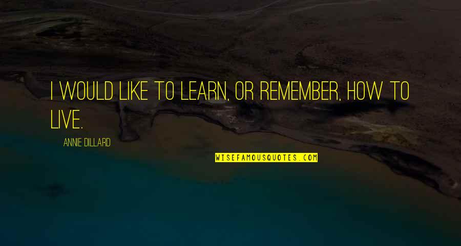 Remember To Live Life Quotes By Annie Dillard: I would like to learn, or remember, how